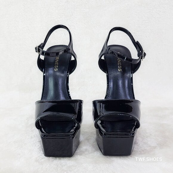 Gwen Black Patent Platform Open Toe Ankle Strap Stiletto High Heel Shoes NEW - Picture 5 of 6